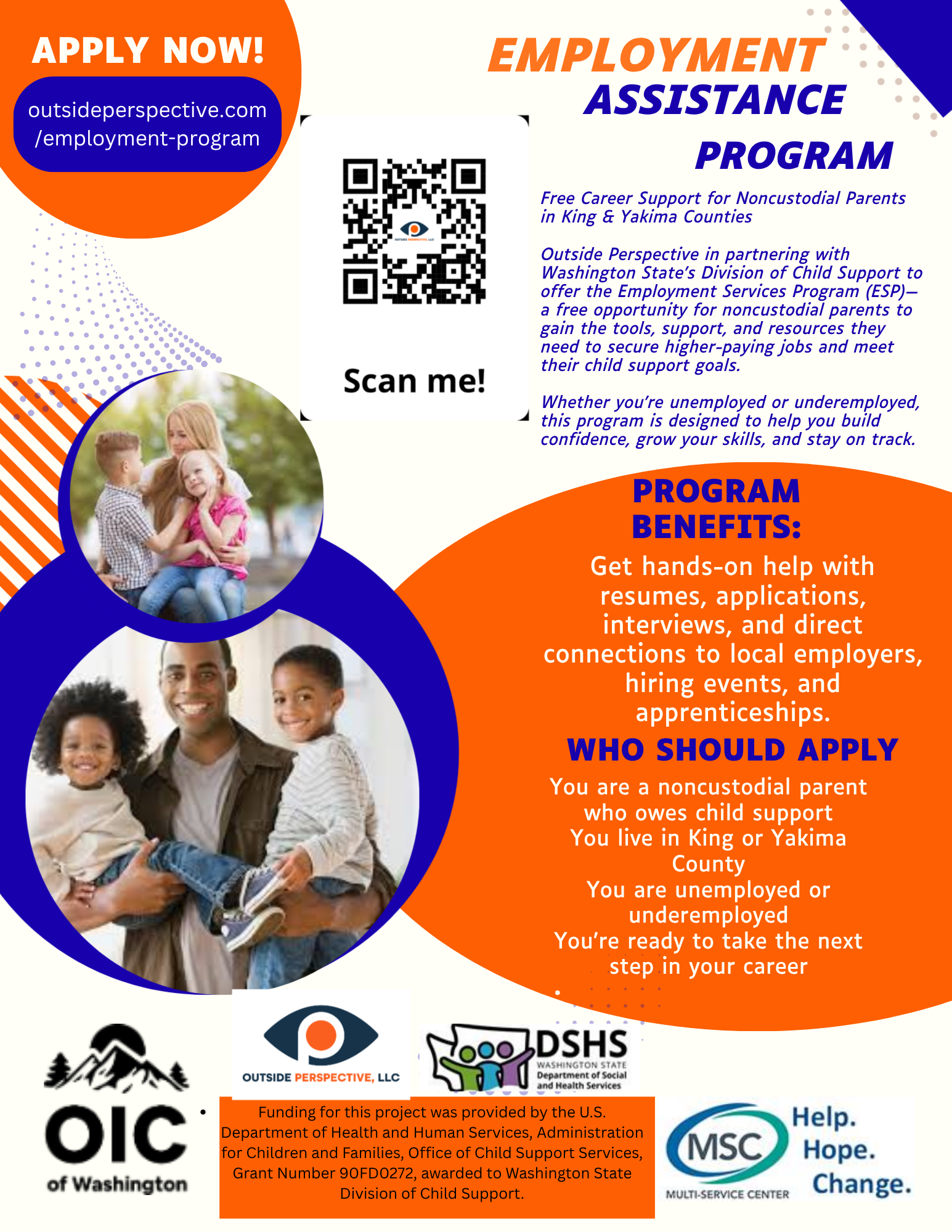 Employment Assistance Program flyer for noncustodial parents in King and Yakima Counties